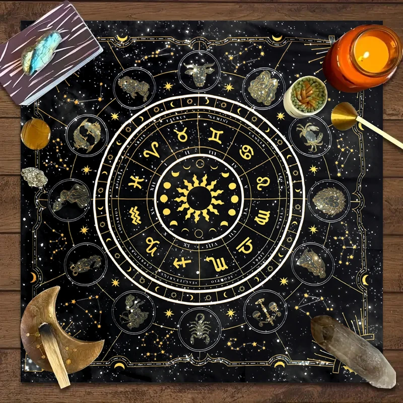 50/75/110/137cm Tarot mat 1pc Tarot Card Tablecloth 12 Zodiac Astrology Altar Cloth Fortune Astrology Prophecy Card Mat Drop