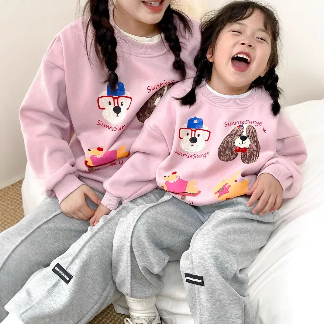 Funny Family Matching Warm Thick Sweatshirts Long Sleeve Tops Dad Mom and Son Daughter Same Winter Clothing Parent-child Clothes