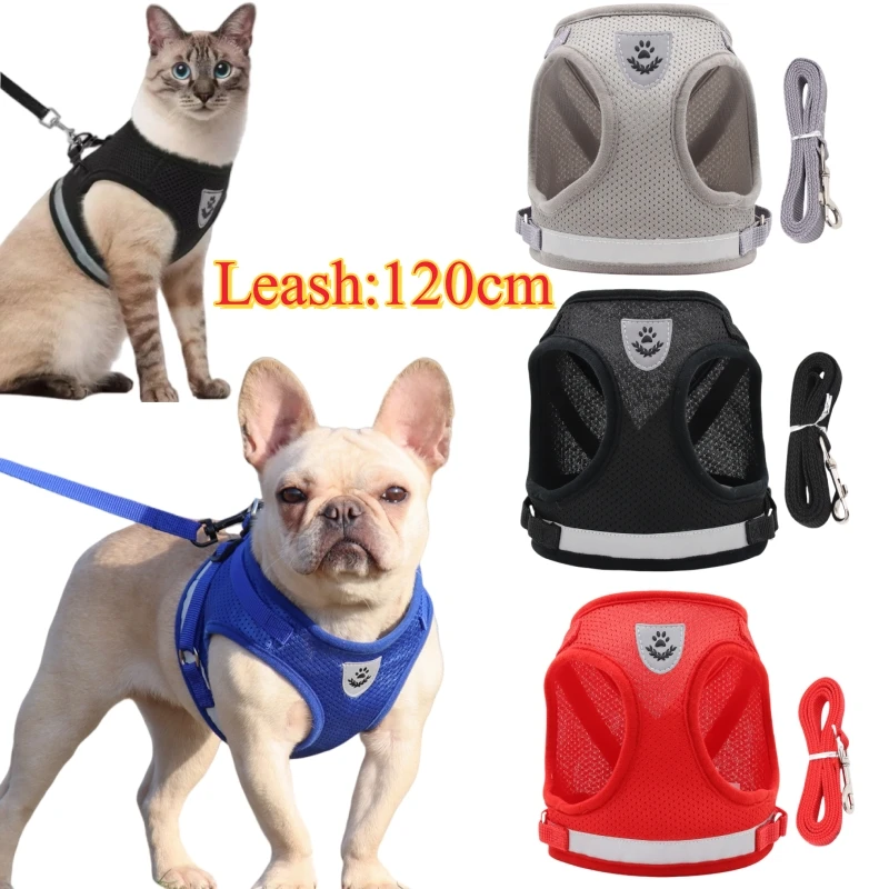 Ensemble harnais et laisse pour chien, harnais et laisse en maille réglable, fournitures pour chat, harnais pour chiot, bouledogue, Corgi, accessoires pour chiens