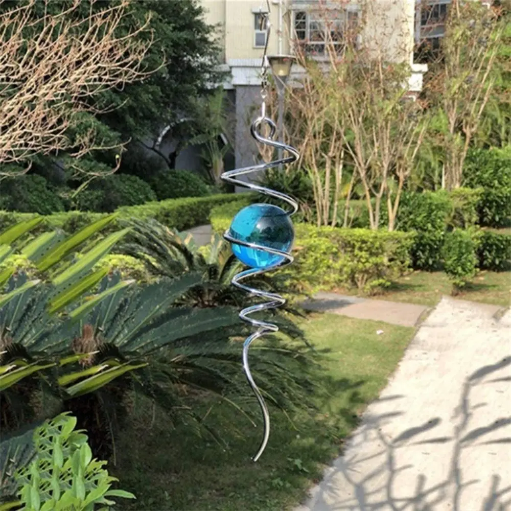 Pendants Crystal Glass Ball Spiral Tail Wind Spinner Hanging Decor Art Ornaments Rotating Spiral Tail Wind Chimes Home - view 3