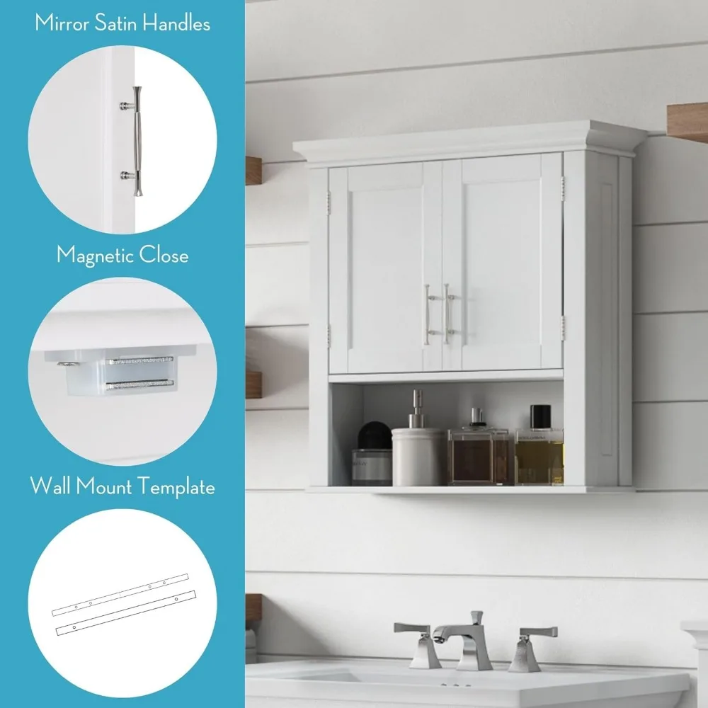 White Two-Door Wall-Mounted Bathroom and Laundry Storage Cabinet with Adjustable Shelf