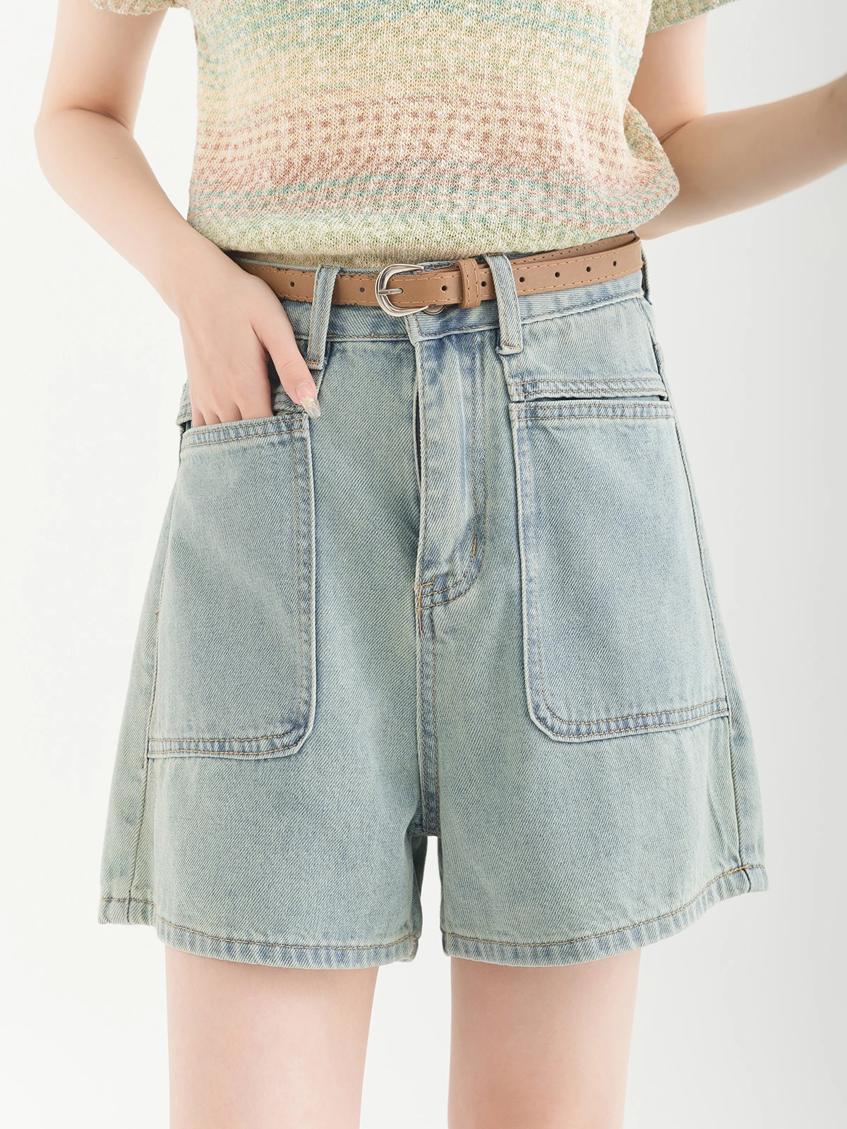 

High Waist A-Line Denim orts Women's Summer New Sle Versatile Slimming Wide Leg Jeans Cotton Stretch Denim Fabric