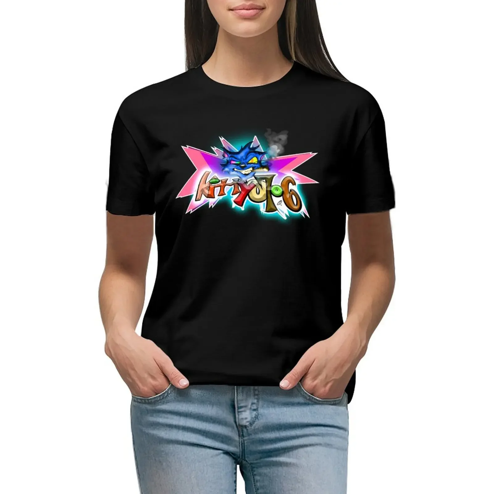 

Kitty0706 Logo T-Shirt Short sleeve tee shirts graphic tees funnys black t-shirts for Women