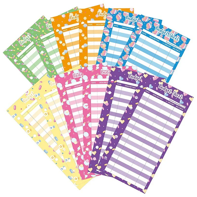 

120 Pcs Budget Sheets Expense Tracker Paper Refill Inserts With Holes For A6 Binder Cash Envelope,Cartoon Candy Pattern