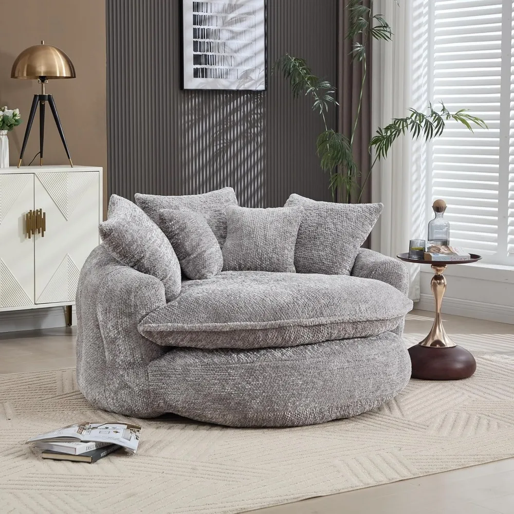 

55" Long Upholstered Sofa Bed with Pillows,Round Plush Chaise Lounge Chair Indoor,Fluffy Modern Sofa Bed,Comfy Bean Bag Chiar,Ch