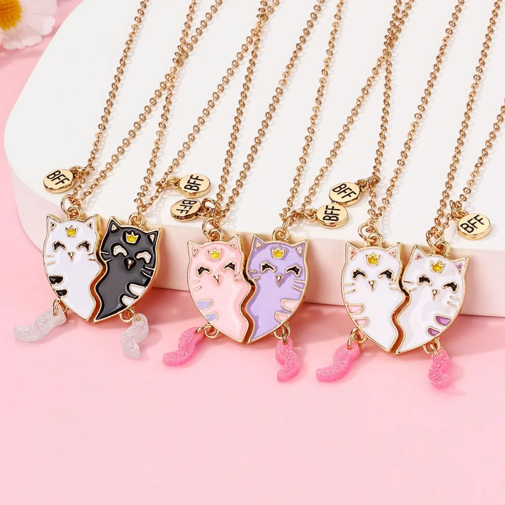 Winoneday Juego de 2 Collares de Corazón con Forma de Gato para Mejores Amigas, Regalos de Cumpleaños para Niñas