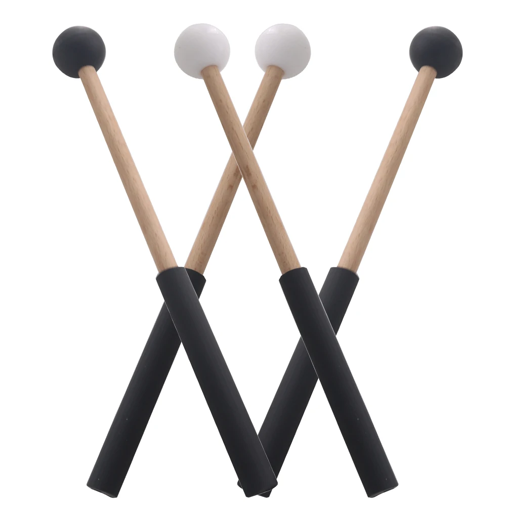 

2 Pairs Marimba Mallets Xylophone Hammers Percussion Tongue Drum Sticks Durable Wooden Rubber Handles Smooth Surface Practical