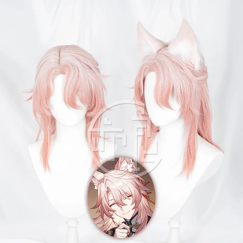 Game Honkai Star Rail Jiaoqiu Cosplay Wig with Ears Heat Resistant Synthetic Hair Halloween Role Play Party + Wig Cap