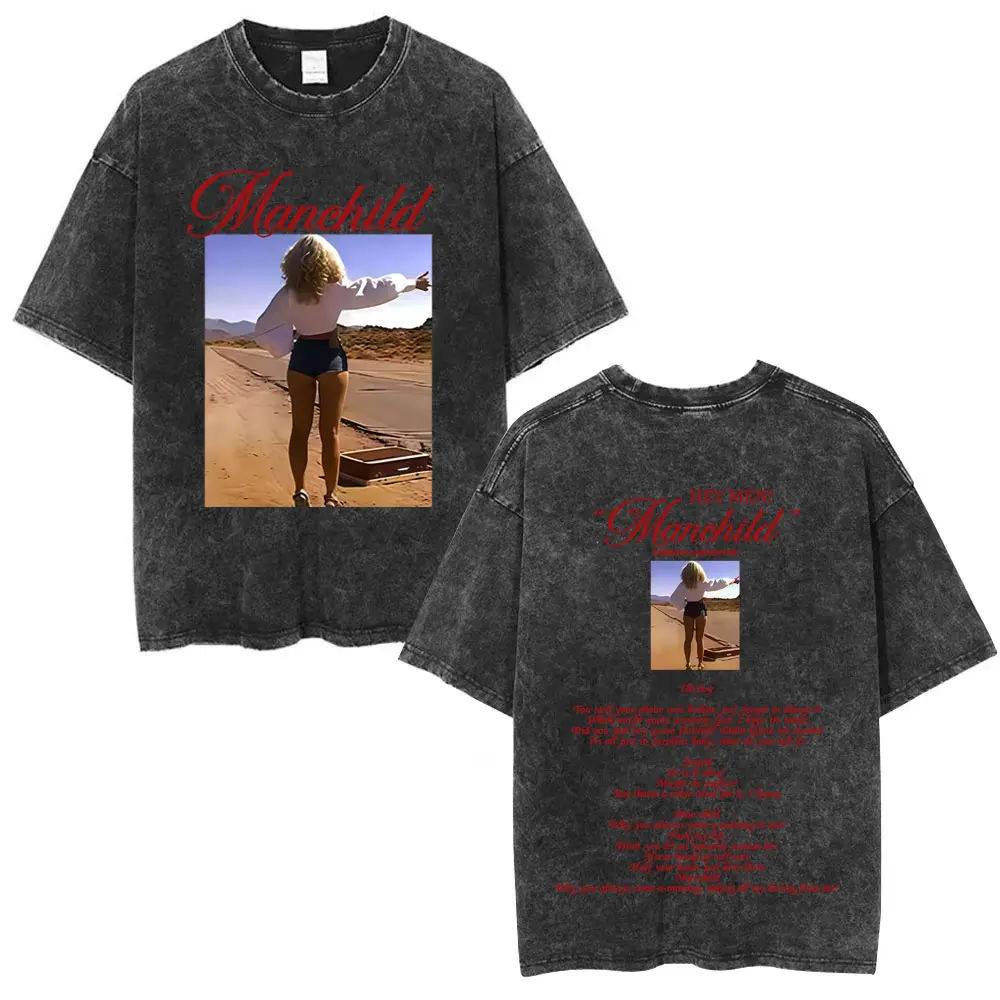 

Washed Vintage Sabrina Carpenter Manchild Album Graphic T Shirts Men Women's Fashion Casual Oversized T-shirts Unisex Streetwear