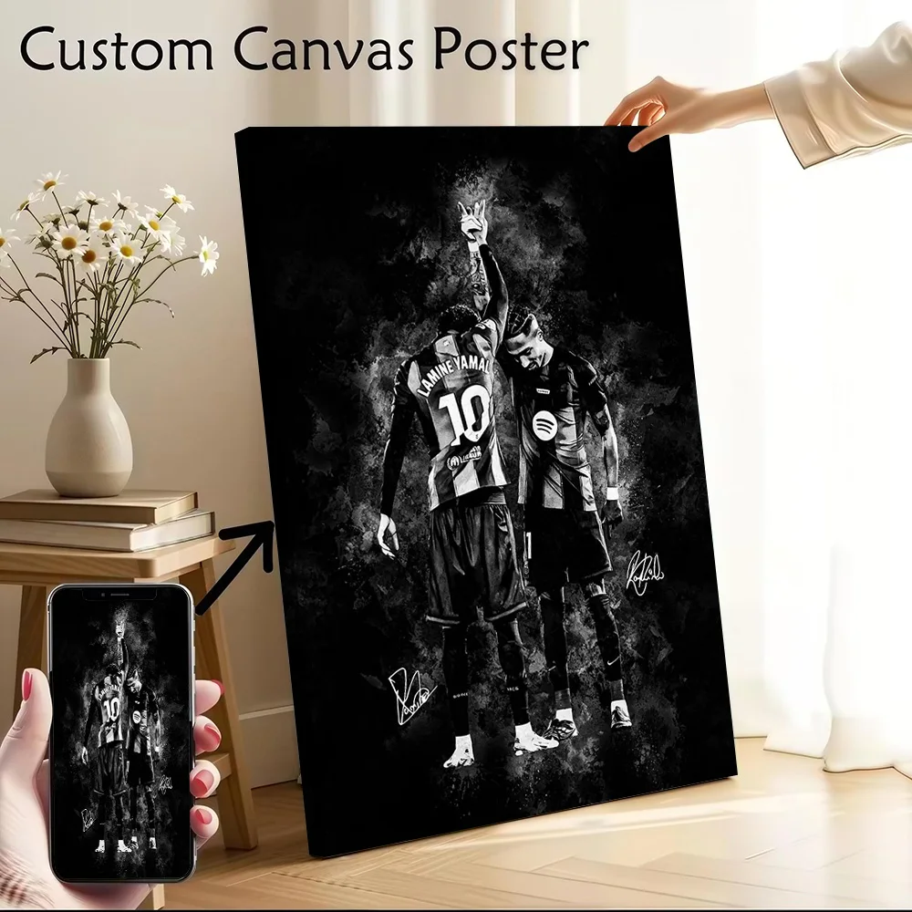 Footballers Lamine Yamal and Raphinha Canvas Poster Customizable Printed Canvas Painting Wall Art for Fans Interior Decoration