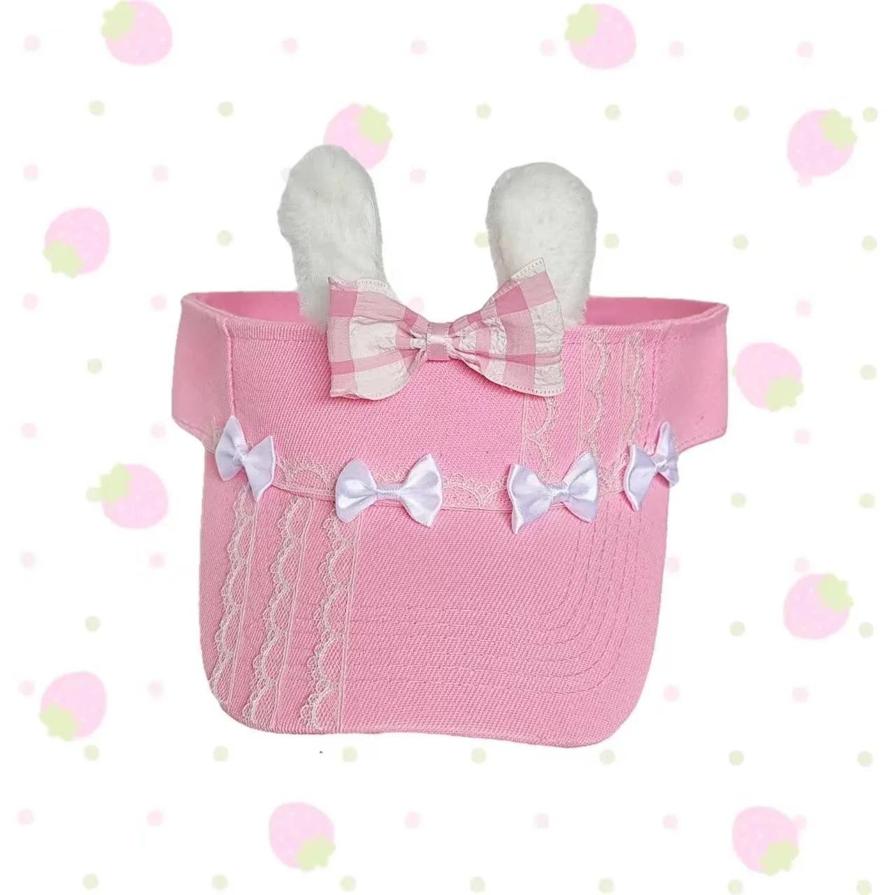 Original Rabbit Ear Empty Top Sun Hat Subculture Hat Mine Series Cute Pink Lace Bow Lolita Hat Female Summer Hats for Women