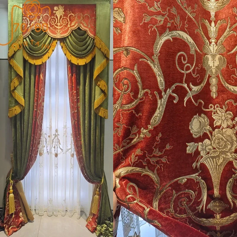 

Красный, зеленый, утолщенный синель, жаккардовые плотные шторы для гостиной, спальни, французского окна, виллы, индивидуальная балдахин