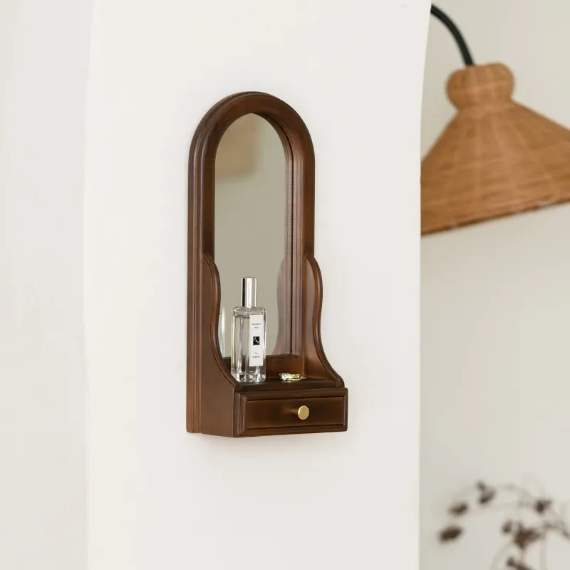 retro-medieval-wall-hanging-decorative-mirror-arched-solid-wood-desktop-cosmetic-mirror-mini-wall-jewelry-storage-rack