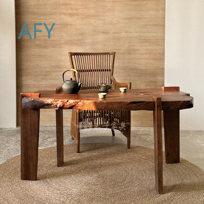 Custom Wabi Sabi Solid Wood Tea Table for Living Room Bedroom Balcony Cafe Hotel Guesthouse Rustic Irregular Coffee Table for