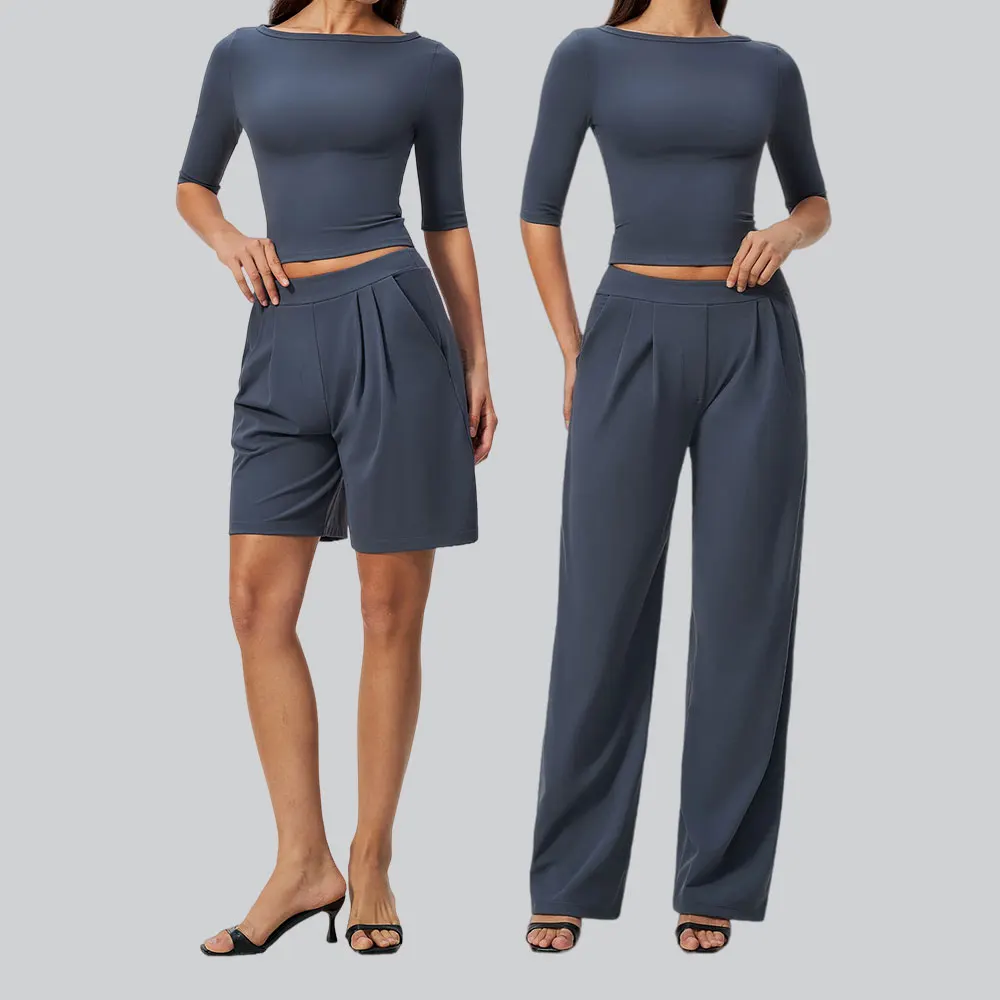Yoga Sets Women Fitness Suit Workout Outfits Gym Tracksuit Sportswear Women's Quick Dry Mid Sleeve Crop Top High Waist Pants Set