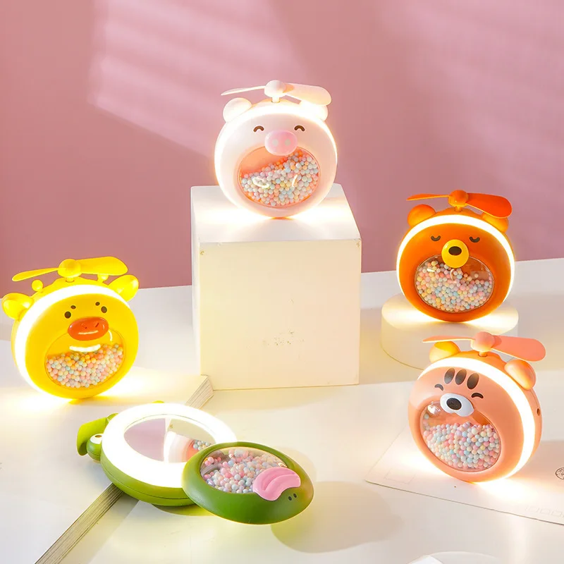 Portable Mini Fan Dreamy Bubble Ball Cartoon Pet Creative LED Light Beauty Makeup Mirror Activity Promotion Gift Item