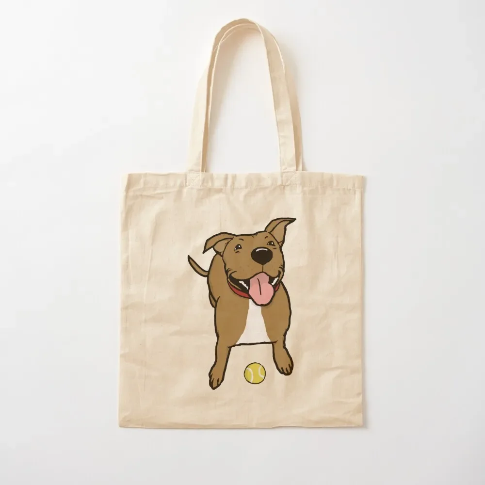 

Happy Brown Dog with Tennis Ball Cute Cartoon Canine Tote Bag large tote bag Women's beach bags Tote Bag