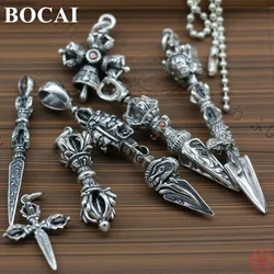 BOCAI S925 Sterling Silver Pendants New Fashion Tibetan Buddhism Vajra Pestle Argentum Amulet Jewelry for Men Women