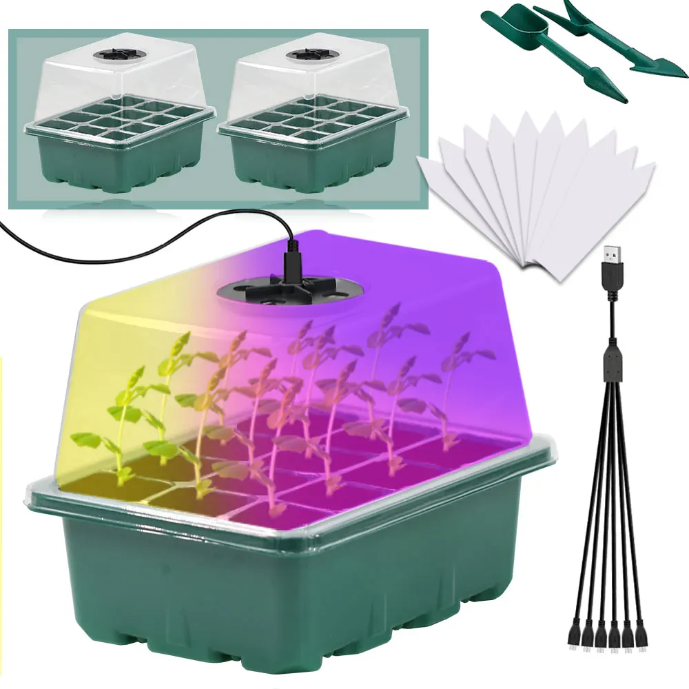 Seedling Tray with Grow Light Seed Starter Trays Kit 12 Holes Greenhouse Growing Box For Plant Vegetable Seeds Rapid Germination