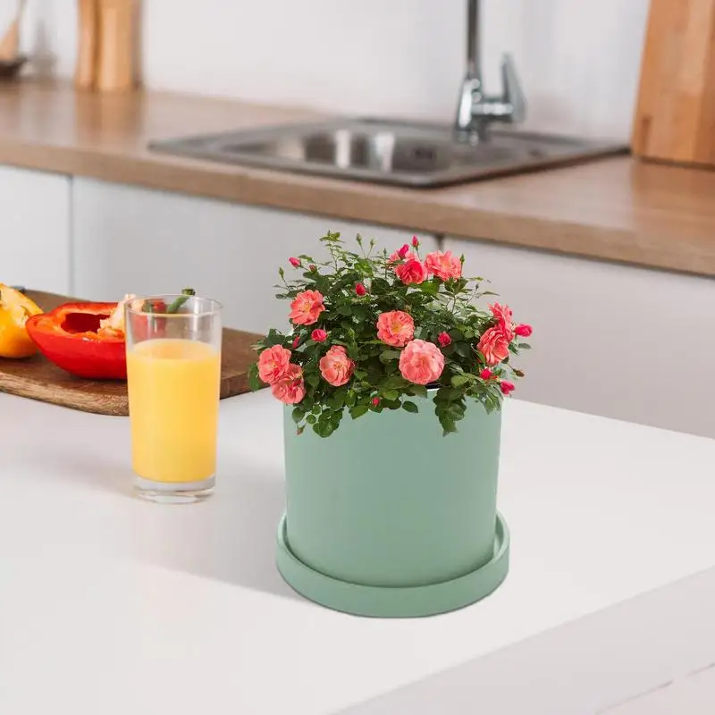 Ceramic Pot With Tray Decorative Cylinder Flower Pot Modern Succulents Flower Pots For Keep Strawberries Roses Plants Healthy