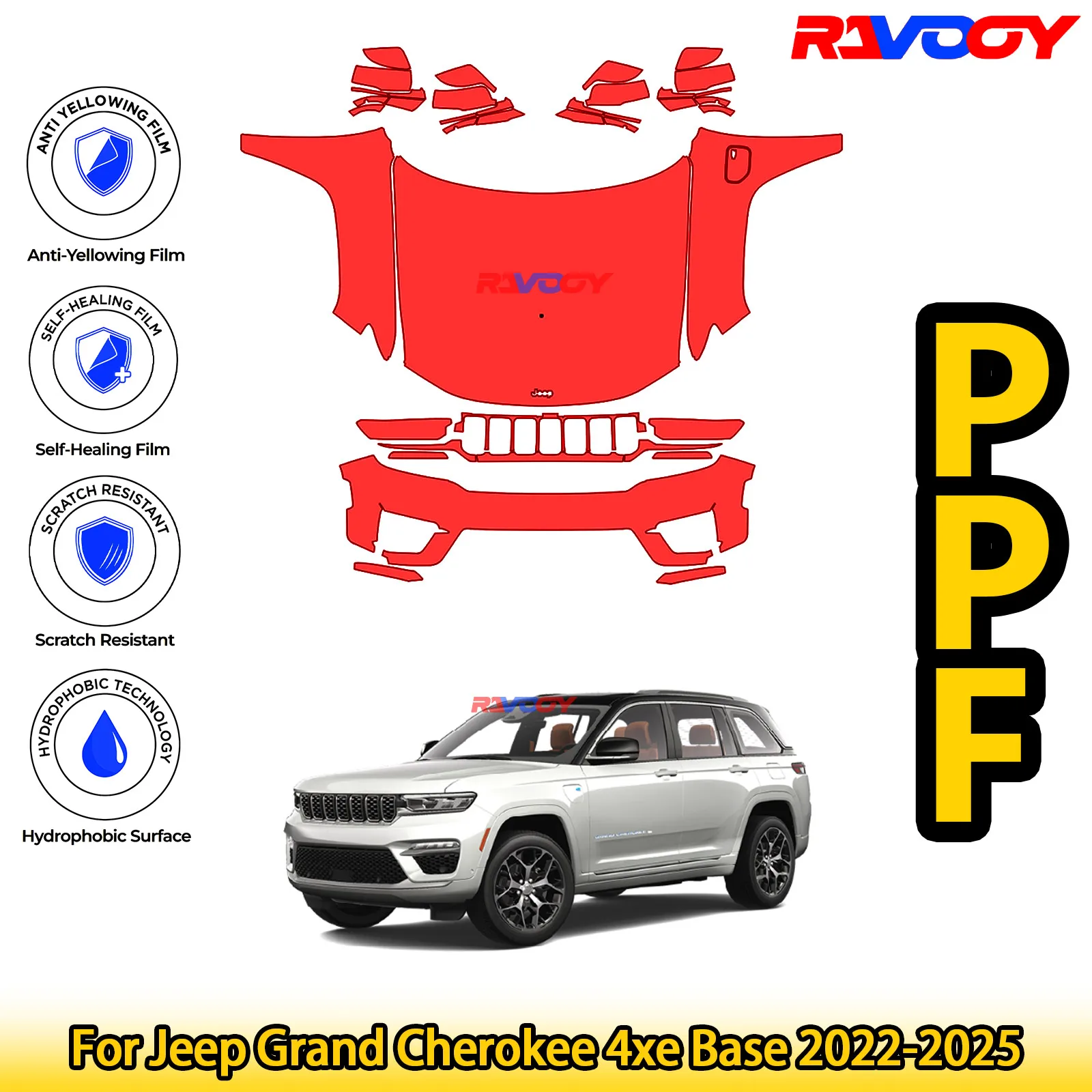 

For Jeep Grand Cherokee 4xe Base 2022-2025 Glossy Matte Black Precut front PPF Kit Paint Protection Film