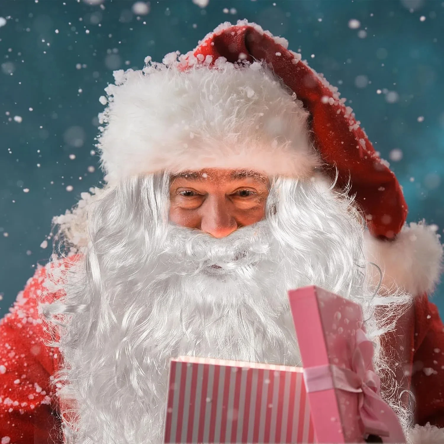 مجموعة واحدة من شعر مستعار ولحية سانتا كلوز، زي شعر مستعار لعيد الميلاد للحفلات التنكرية، شعر مستعار أبيض كوسبلاي شعر مستعار اصطناعي للهالوين #5