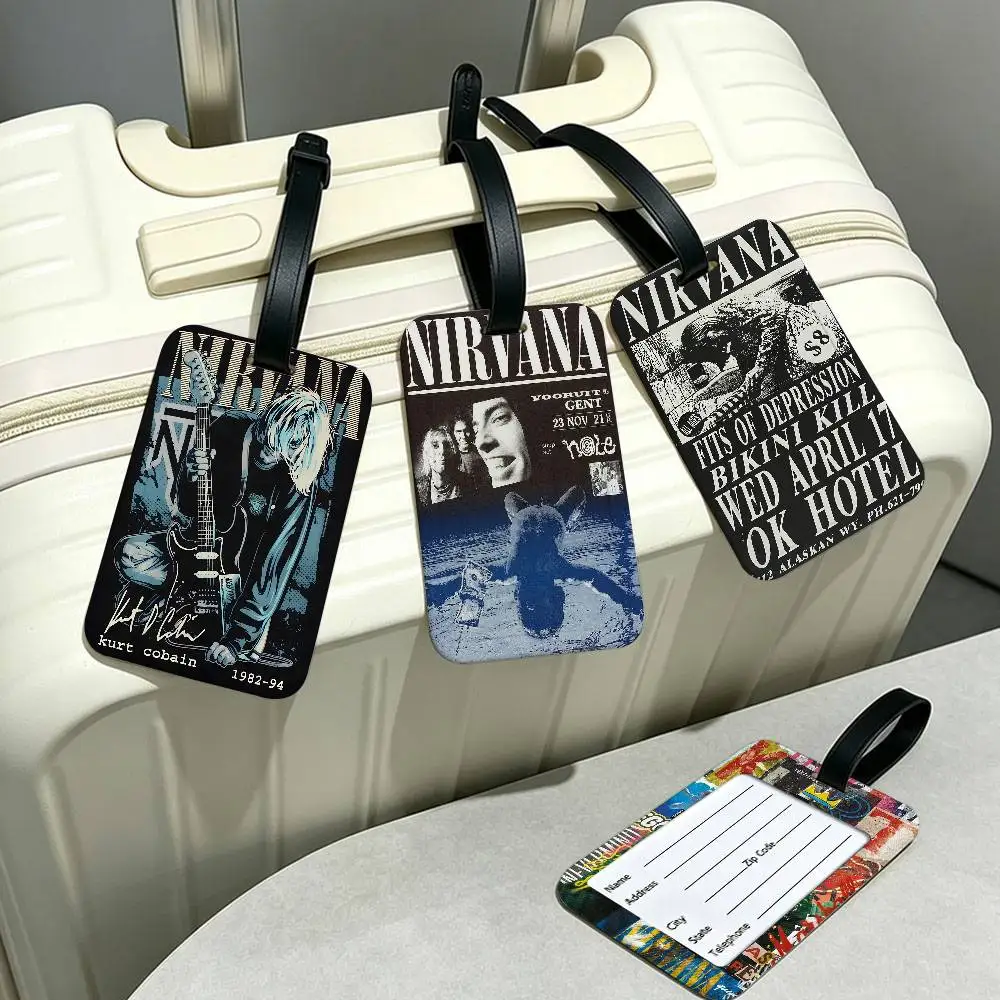 Rock Band A-N-NirvanaS PVC Waterproof Luggage Tag Anti lost Information Card Cover For Student Bag Travel Suitcase
