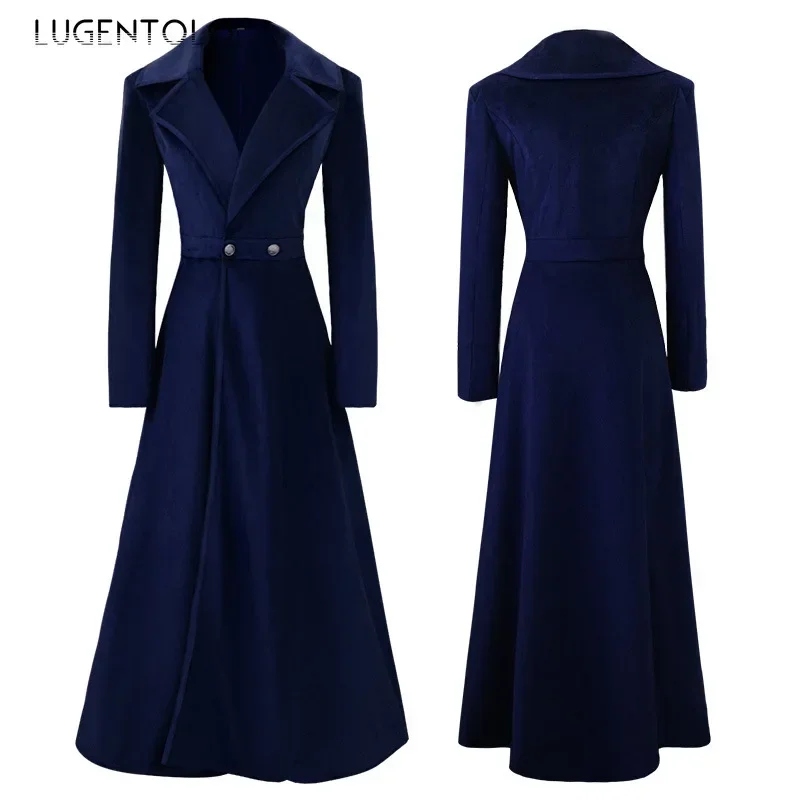 Women Elegant Trench Coat Autumn Winter Slim Lapel Long Sleeve Female Temperament Solid Button Beautiful Velvet Clothing