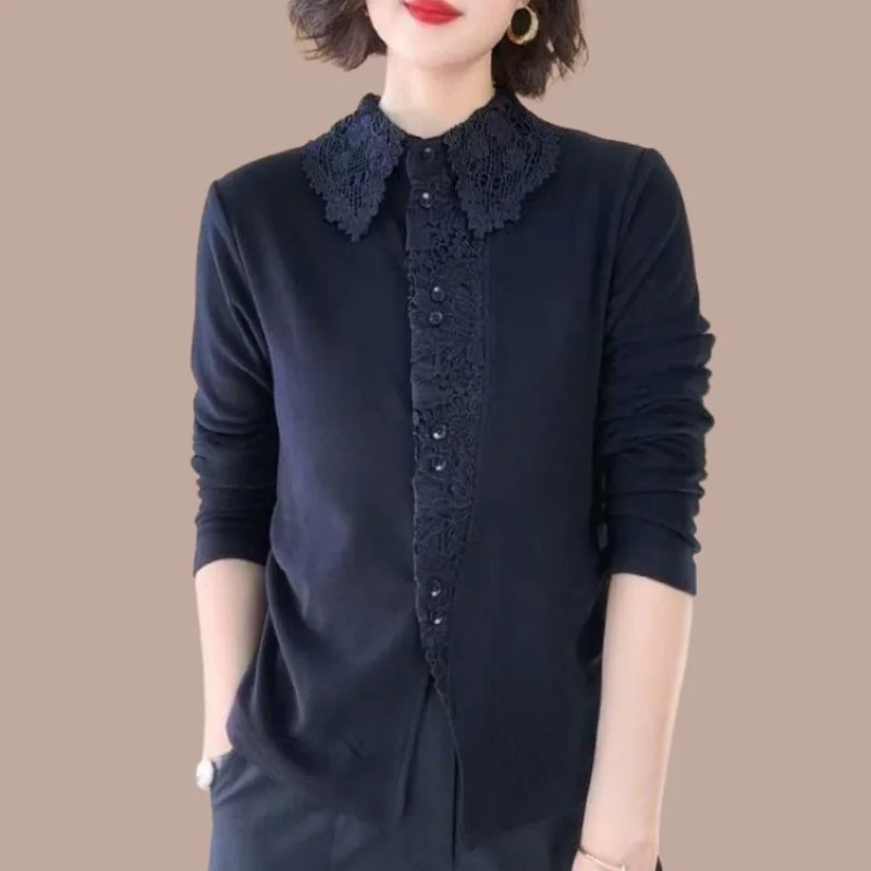 

Дизайнерский кружевной наклонный воротник, тонкий пригородный топ с длинными рукавами, осень 202, новый темпераментный топ