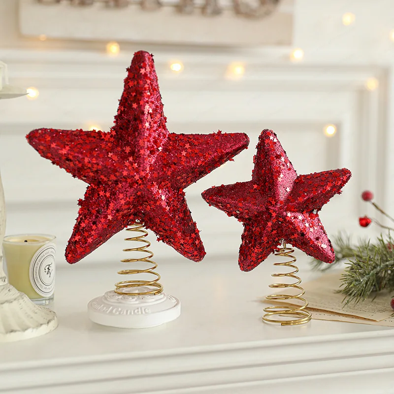 New sticky powder Christmas tree top star five-pointed star decoration Christmas scene arrangement