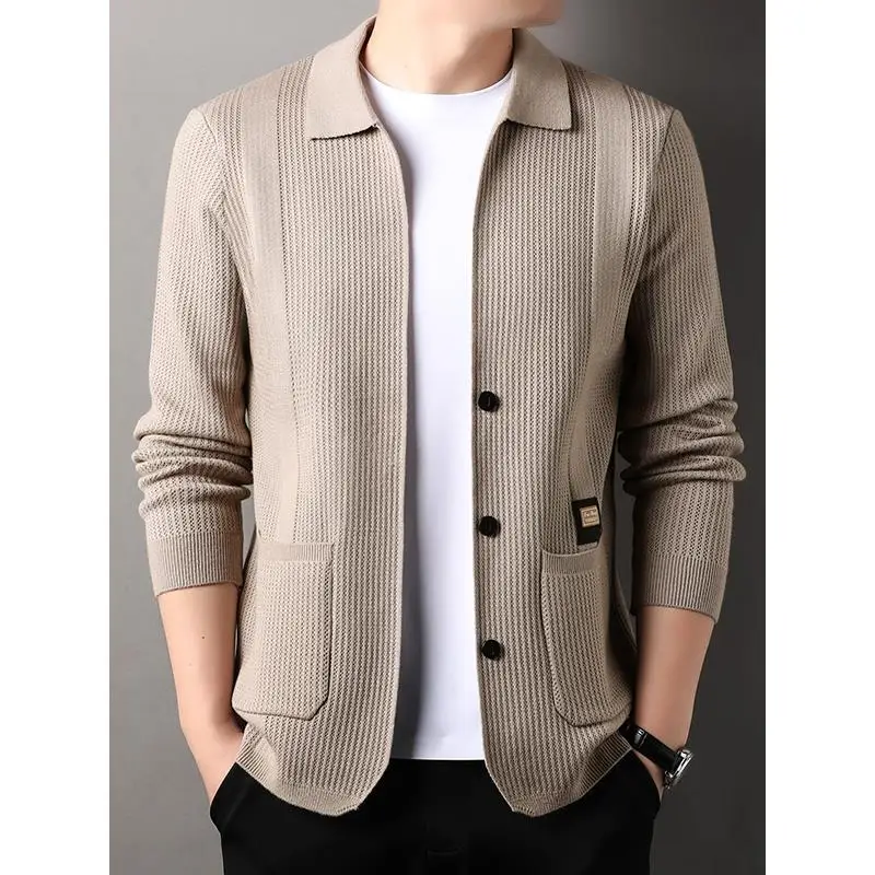

Faionable Knitted Open Cardigan Jaet Collared Loose Casual Men's Sweater Outerwear Sli Spring Autumn New Arrival