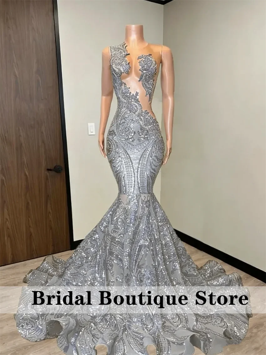 Sparkly Royal Blue Diamonds Mermaid Prom Dress Sequins Gown Bead Crystal Rhinestones Wedding Birthday Party Dress Customized