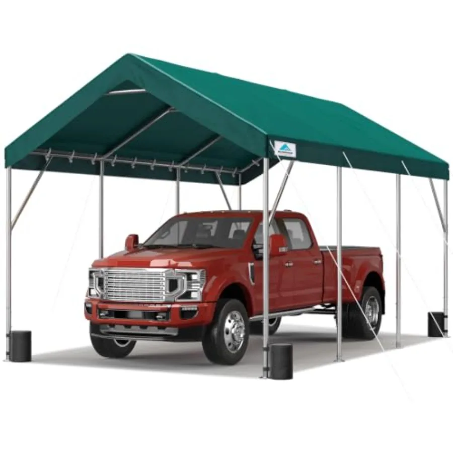 Carport tent for outdoor vehicle shelter, heavy-duty polyethylene, gray, adjustable height 9.811.3 ft, waterproof and UV-resist