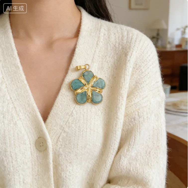 

WT-P1966 Винтажный кулон в форме цветка с позолотой 18K и натуральным камнем лабрадорит для ювелирных изделий