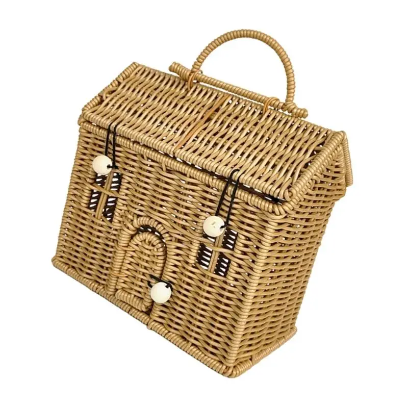 652F Creative House Designs Portable Rattan Organizers Bin Retro Decors Storage