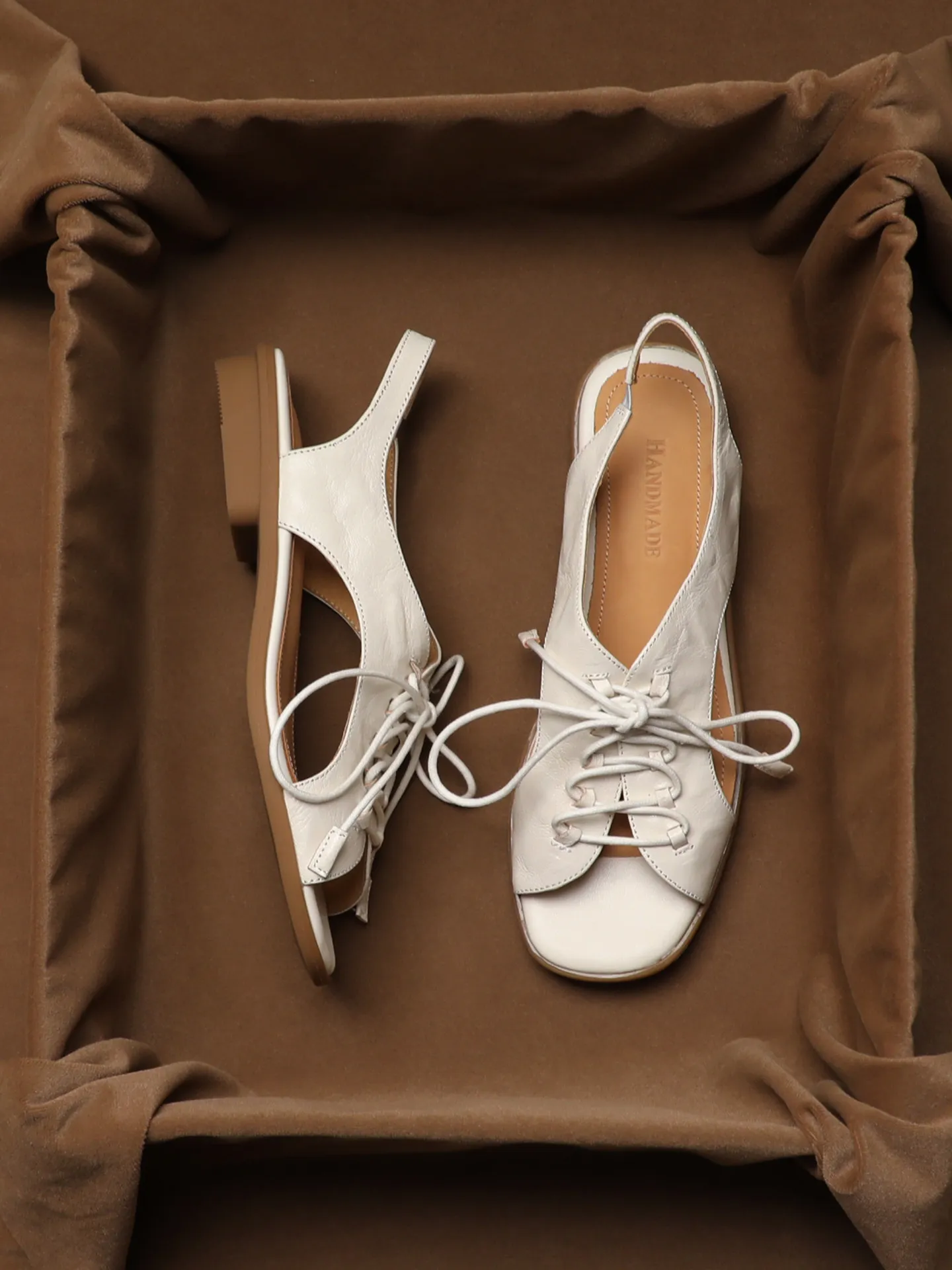 SHOEBOX Retro lace up low heel open toe Roman shoes for women, 2026 summer new item, leather casual sandals with rear strap