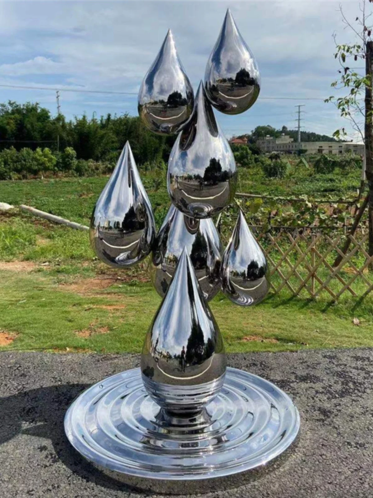 Stainless steel water drop water ripple sculpture outdoor garden hotel pool natural decoration