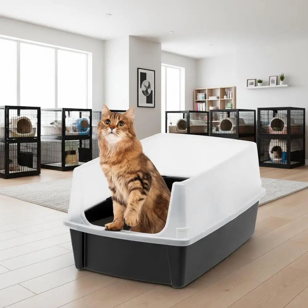 

XX-Large Cat Litter Box, Open Top, High Sided, Easy Clean, 30L x 20W x 14H, Black