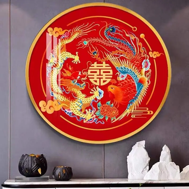 

Handmade cross stitch finished product for dragon and phoenix wedding, new living room, bedroom, wedding, circular decoration,