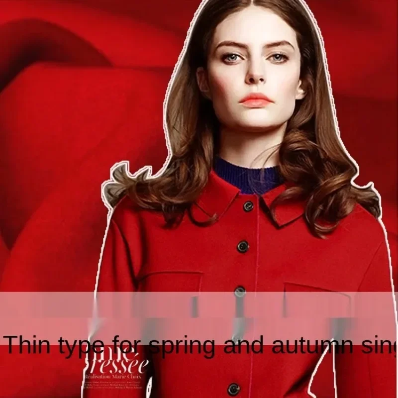 Spring and autumn thin section Big red single-sided smooth wool cashmere fabric Windbreaker skirt pants clothing handmade fabric