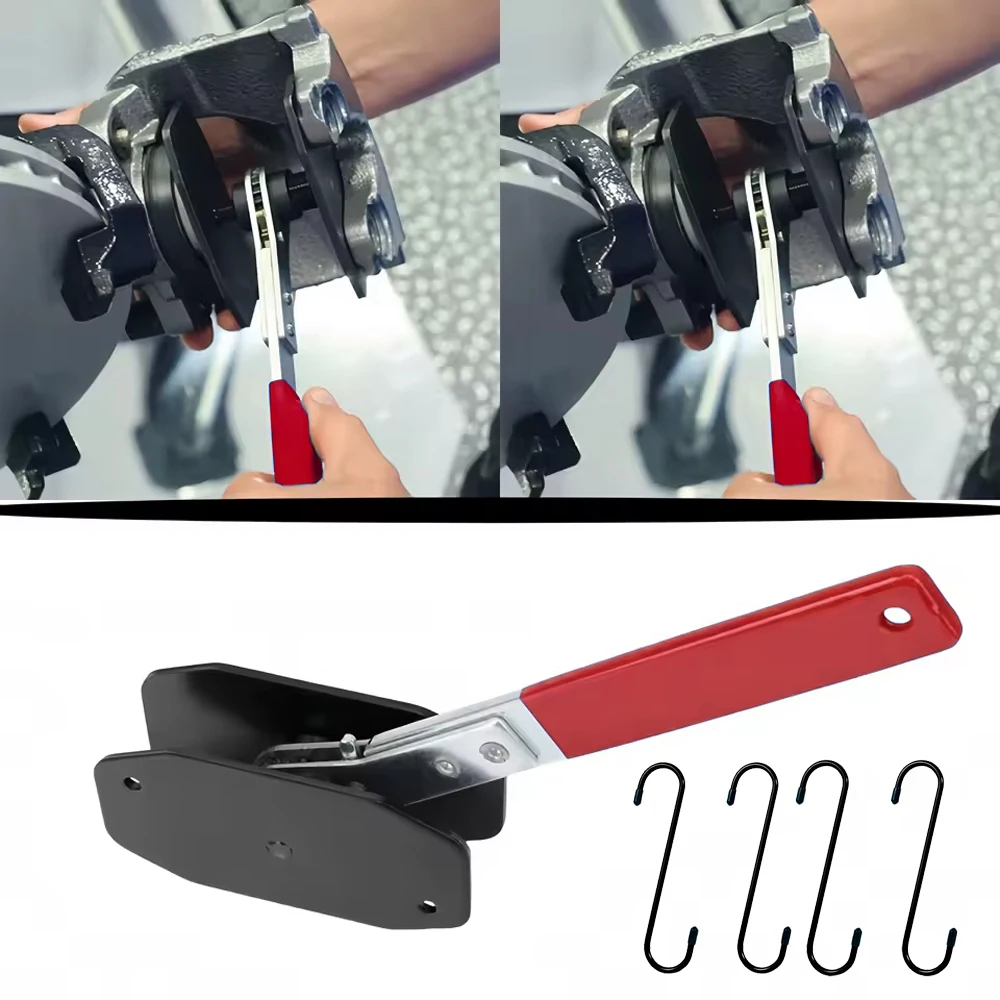 4-teiliges Bremssattel-Aufhängungs-Set mit rotem Griff, Kolbenkompressor und Schraubenschlüssel, 360 °   Rotierendes Ratschen-Schwenkdesign, Konstruktion aus hochlegiertem Kohlenstoffstahl,