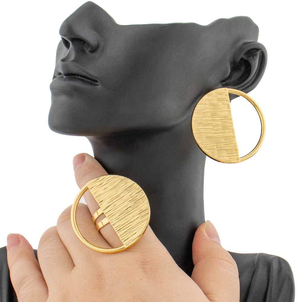 Women's African Map Design Statement Earrings & Adjustable Ring Set