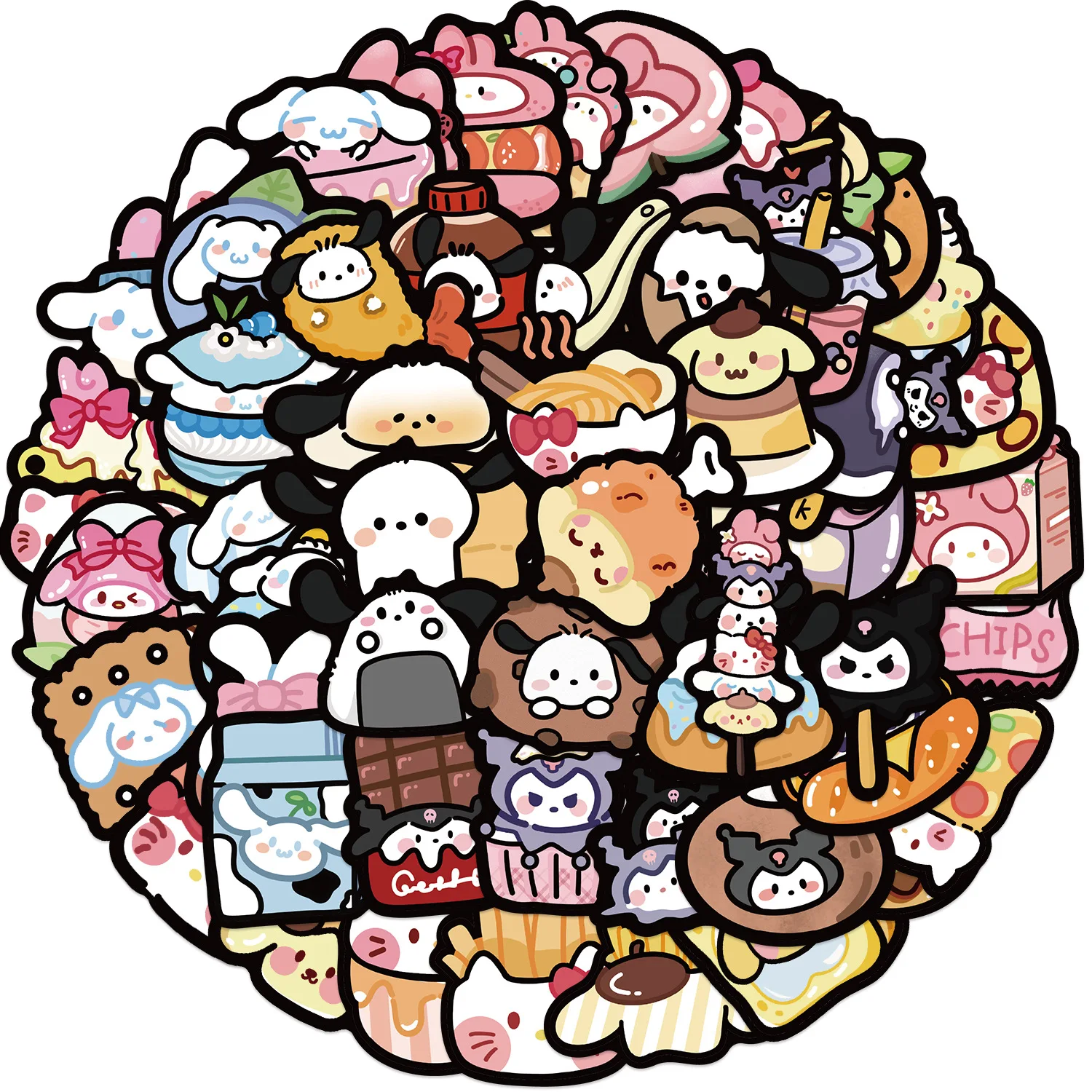 10/50 stücke Cartoon Food Sanrio Aufkleber meine Melodie Kuromi niedlichen Abziehbilder Suicase Laptop Kawaii ästhetische Anime Dekoration Aufkleber