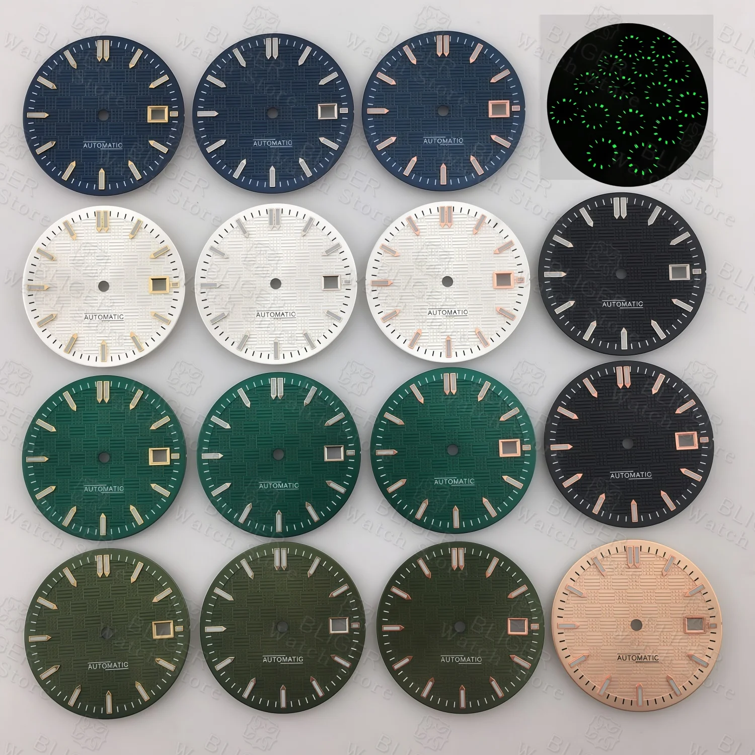 BLIGER NH35 Dial 31mm Watch Dial Green Luminous Silver Gold Rose Index Fits NH35 NH36 NH38 Movement Engineer Watch Accessories
