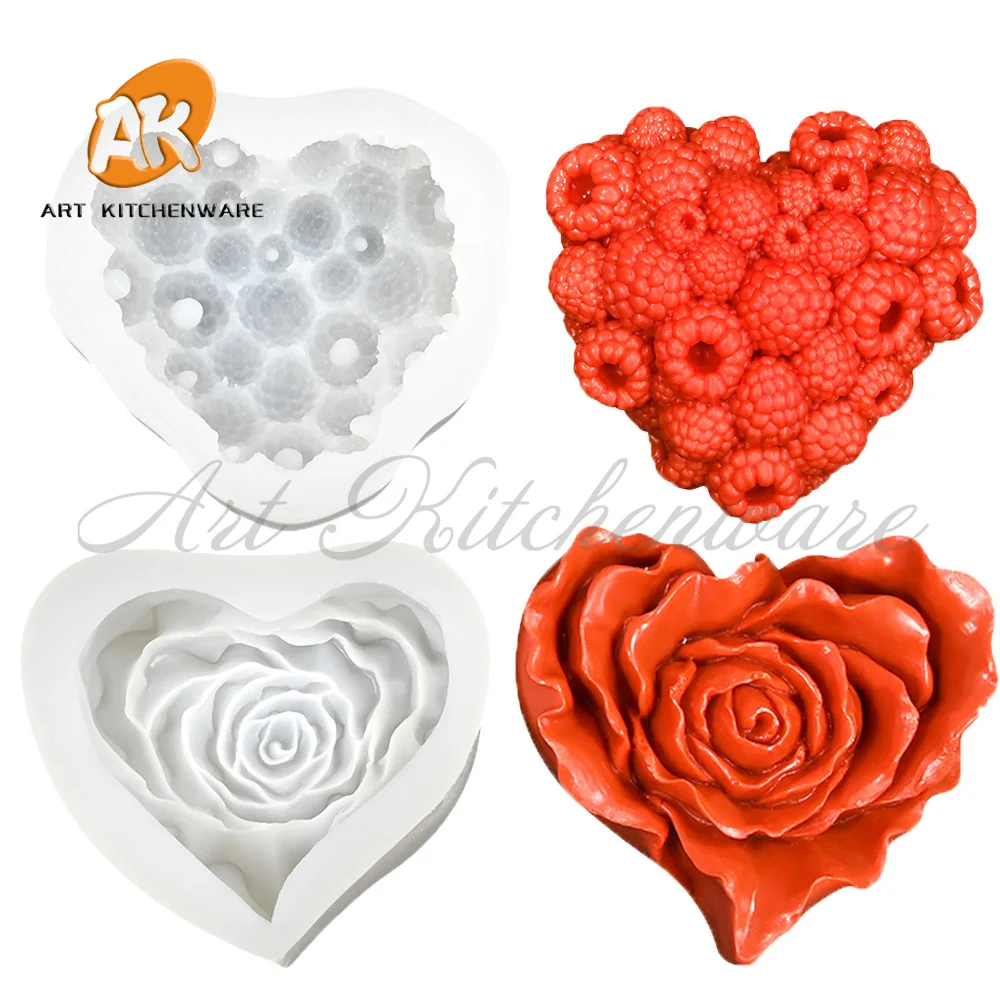 

Respberry, Rose Heart Shapes Silicone Mold Grass Leaves Cake Baking Decoration Chocolate Mold Pudding Starfish Silicone Mold
