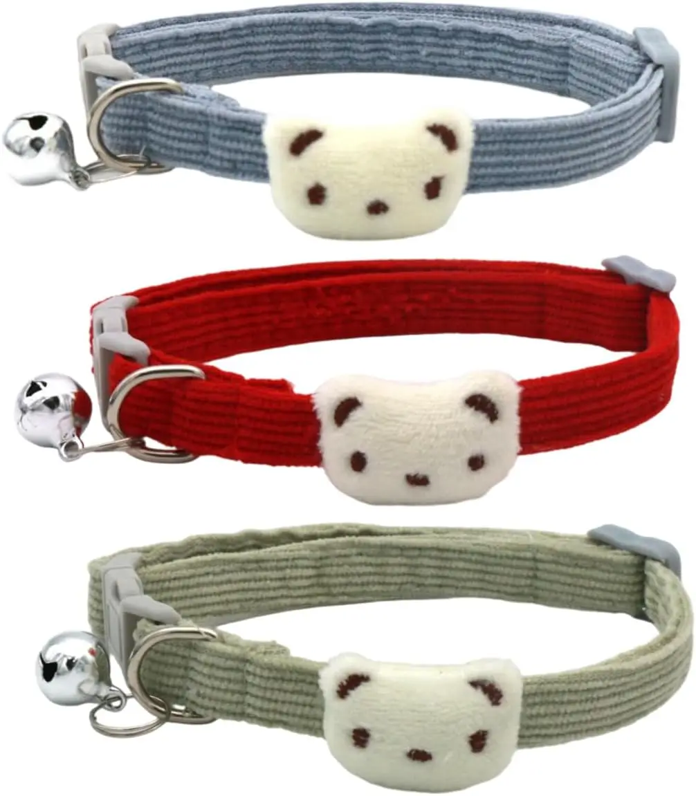 

Adjustable Pet Collar Soft Corduroy Dog Collar with Cute Bear Charm and Bell for Small/Medium/Large Dogs Boy & Girl Pets