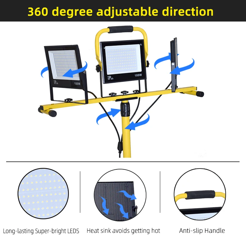 Imagem -05 - Luz de Trabalho Led com Suporte 300w 30000 Lumens Alto Brilho Impermeável Luzes de Construção Portáteis Tripé de Liga de Alumínio 18 m