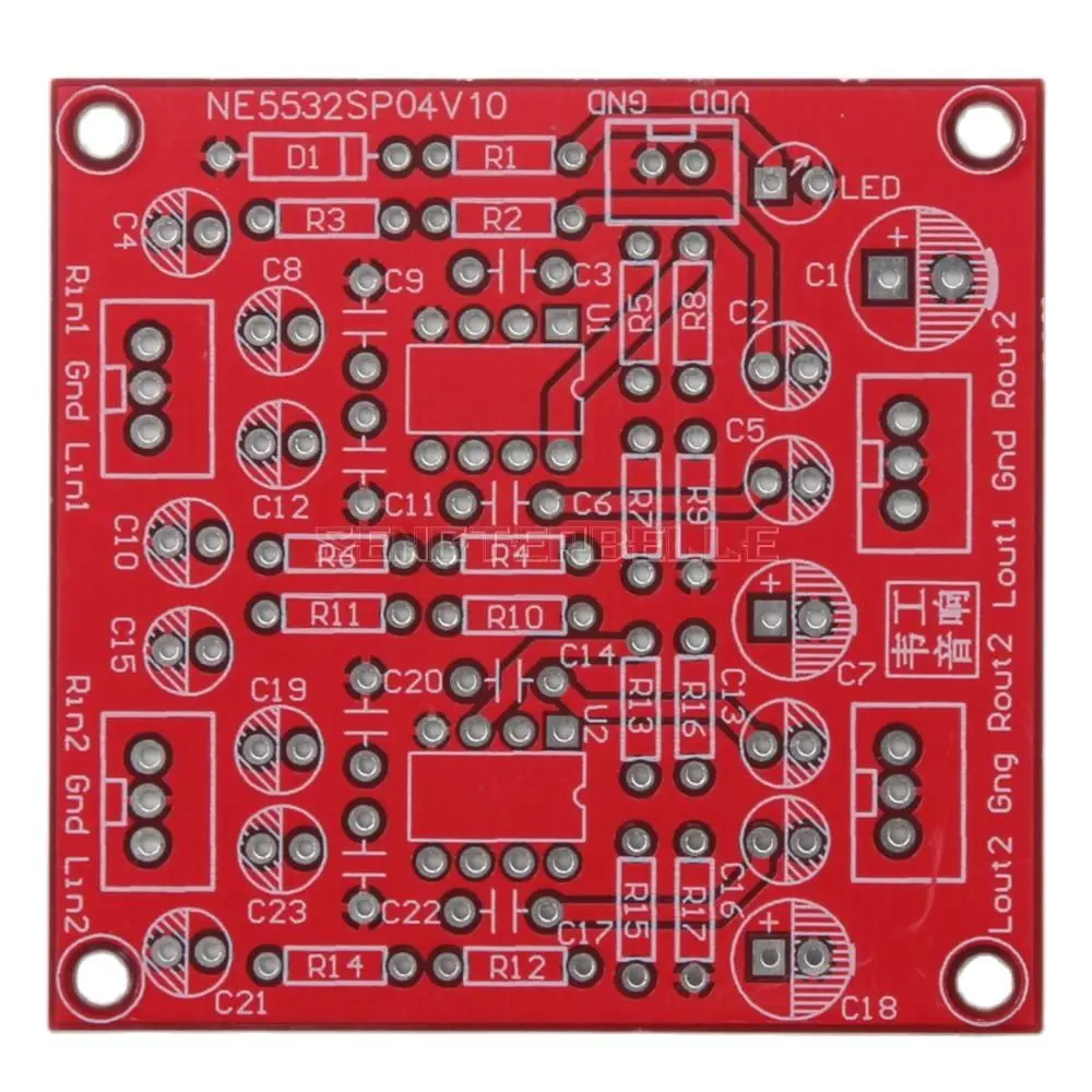 NE5532 4-канальная плата аудио предусилителя, одиночный источник питания, 12 В постоянного тока, тональная печатная плата предусилителя