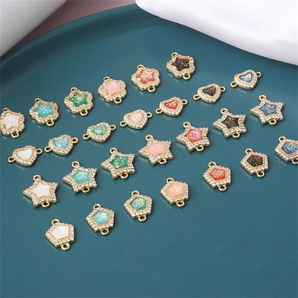 

Diy Handcrafted Jewelry Earrings Necklaces Accessory Materials Copper Gold-plated Shiny Zircon Heart-shaped Five-pointed Stars