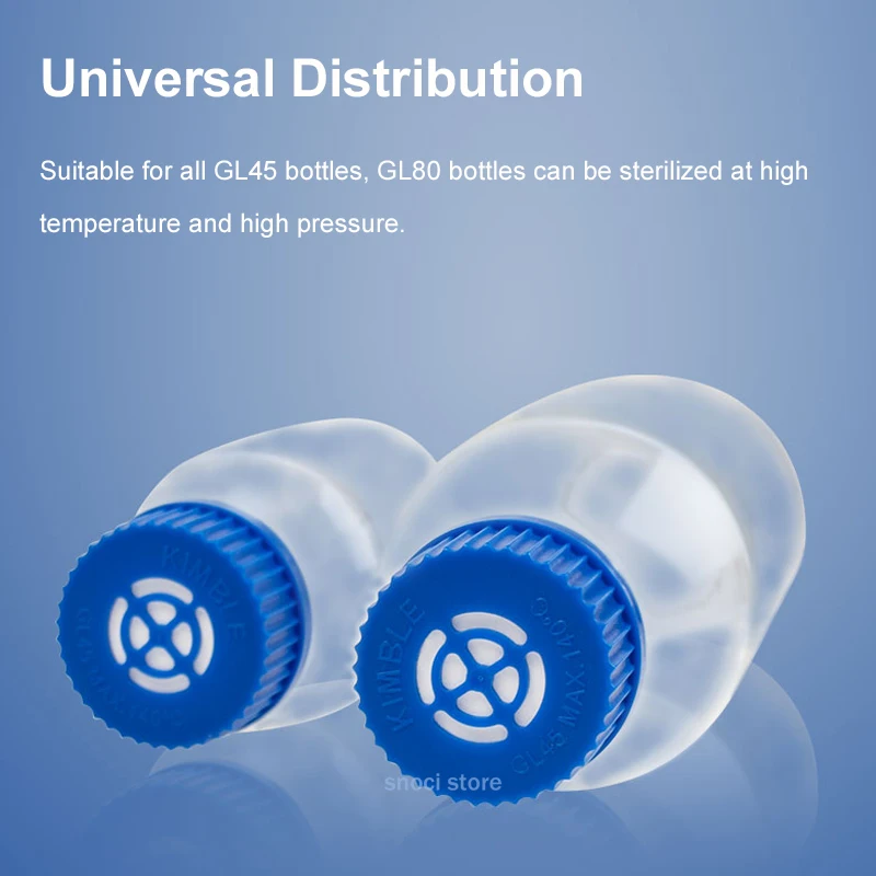 GL45/GL80 غطاء برغي تنفيس الغشاء الأزرق، غطاء بلاستيكي قابل للتنفس مع غشاء مرشح PTFE يستخدم لزجاجة خلية المختبر